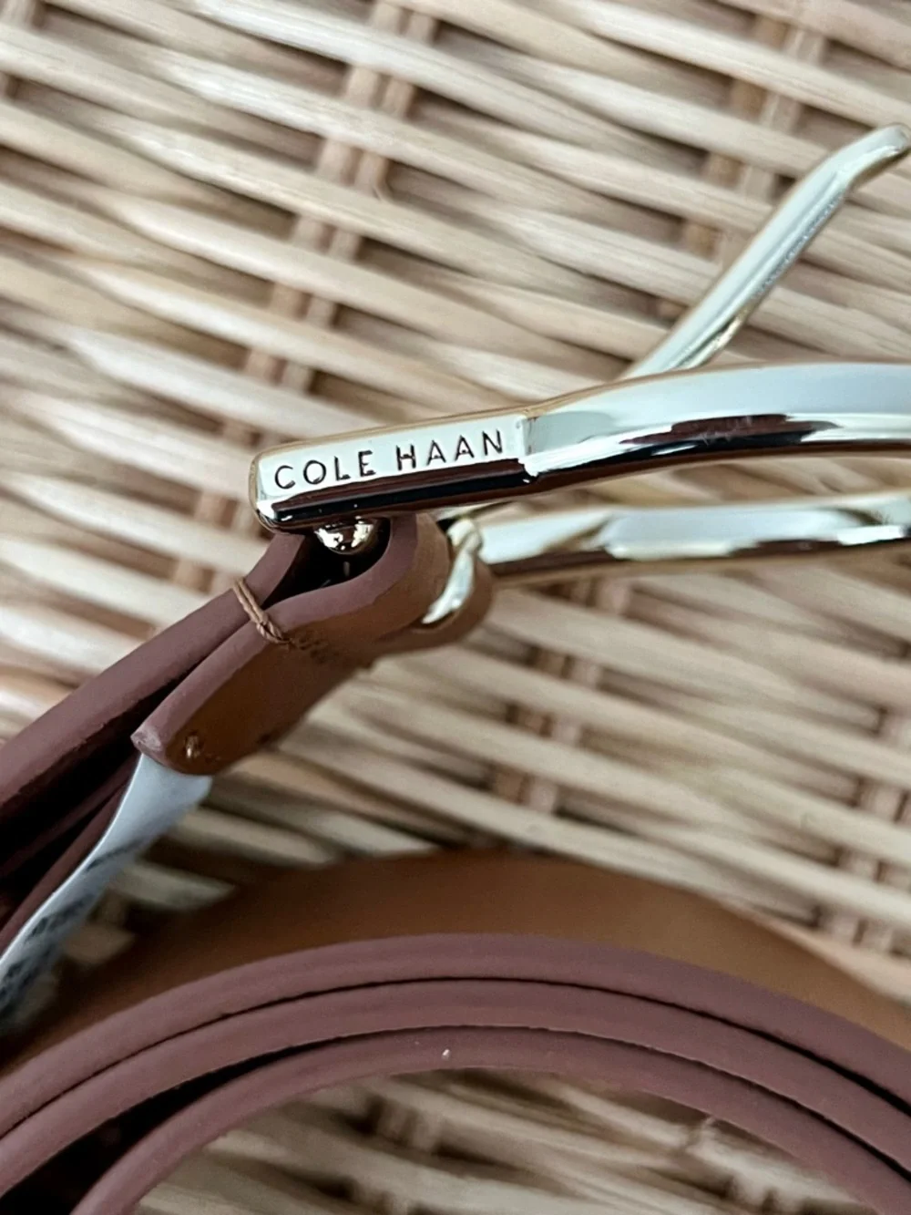 NWT Cole Haan Leather Belt Tan Gold Buckle Size XL